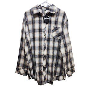 Chyrri Mens Plaid Shirt Size XXL Long Sleeve Blue Beige Button-Down